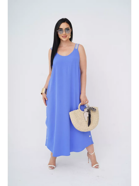 فستان "نسيم الصيف" المنسدل بالأزرار الجانبية والظهر الماسي البراق ✨👗