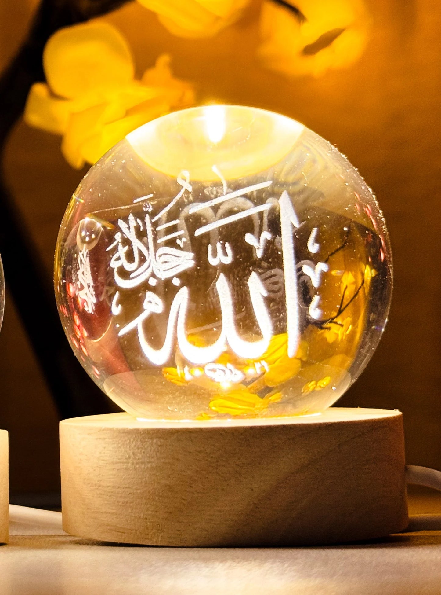 🌙 مصباح كريستالي 3D إسلامي – ديكور فاخر مع إضاءة LED عبر USB 🌙